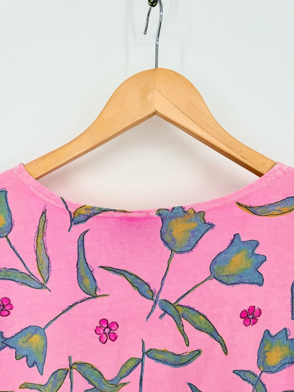 Fresh Produce Vintage 90s Dress XL Pink Floral Tulip 100% Cotton Knit US Coastal - Picture 6 of 14